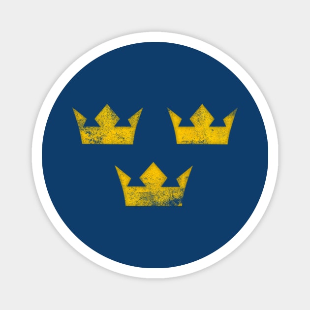 Sweden Tre Kronor Three Crowns Vintage Retro Distressed Magnet by Kogarashi
